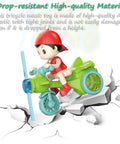360 Degree Stunt Tricycle Toy With LED Lights And Dynamic Music Ride Simulation Pedicab STEM Spinning Electric Trike For Kids Durable Red Frame Non Slip Pedals Realistic Riding Experience Safe Easy Grip Steering, red ABS plastic toy rider on green tricycle