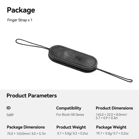 Camera Finger Strap With Dual Finger Grip For Ricoh GR Series Cameras Reduces Hand Strain During All Day Shoots package contents.