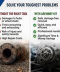 Comparison of rusty wheel hub before and after using Heavy Duty Dual Wheel Separator Tool For Stuck Hub Removal Kit.