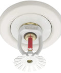 Dual Pack Pendent Fire Sprinkler Heads With Half Inch Npt Thread And Ul Approval For Easy Automatic Fire Defense Featuring Standard Response Glass Bulb Shutoff At 155 Fahrenheit In White Finish Built Tough To Handle Pressure And Give You Real Peace Of close-up view of a white pendant fire sprinkler head with glass bulb.
