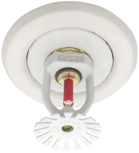 Dual Pack Pendent Fire Sprinkler Heads With Half Inch Npt Thread And Ul Approval For Easy Automatic Fire Defense Featuring Standard Response Glass Bulb Shutoff At 155 Fahrenheit In White Finish Built Tough To Handle Pressure And Give You Real Peace Of close-up view of a white pendant fire sprinkler head with glass bulb.