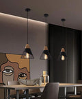 Dope Black Farmhouse Wooden Pendant Light With Rustic Wood And Metal Design above dining table in modern room