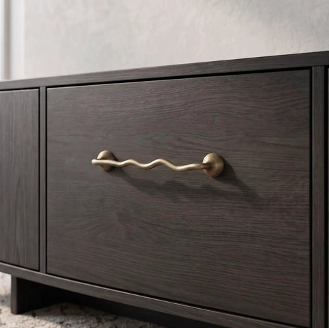 Brushed Antique Brass Wavy Cabinet Pulls With Five Inch Hole Centers Go To Kitchen Cupboards And Dresser Vanities Sleek Solid Brass Drawer Handles