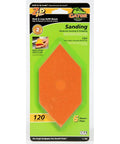Six Pack 120 Grit Sanding Sheets with Hook and Loop Backing packaging for wood, drywall, fiberglass, metal prep