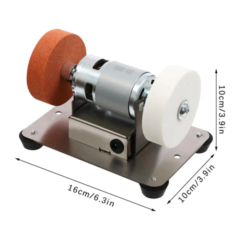 Heavy Duty Mini Belt Sander, Kickass Electric Benchtop Grinder With Dual Coarse And Fine Wheels, Fast Variable Speed Control side view with dual wheels