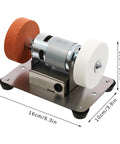 Mini Electric Belt Sander And Knife Sharpener Loaded With A Kickass 96W Brushless Motor Chugging 6000 RPM on a compact metal base.