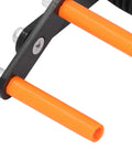 Pro Crew Approved Built Tough Heavy Duty Plywood Carrier And Panel Lifting Clamp Designed For No Sweat Hauling Glass Drywall Sheets Stainless Steel Puller with orange handles.