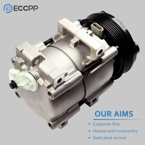 Heavy Duty AC Compressor For 1994 To 2004 Ford Taurus Mustang F250 F350 showing silver metal construction with pulley.