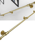Slick Gold Wall Mounted Stair Handrail Rock Solid Wrought Iron Safety Railing For Indoor Outdoor Steps Zero Hassle Galvanized Support With Complete Mounting Hardware Included, shown mounted on a wall.