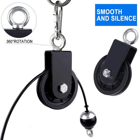 Heavy Duty Gym Pulley Wheels For Lat Machines 360 Degree Rotating Cable Block With Secure Carabiner Hook 350 Pound Capacity Smooth Swivel Operation Rugged Build Made For The Daily Grind And Garage Rig Mods Pair Included