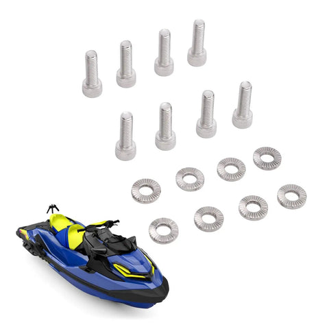 Stainless Steel Exhaust Manifold Screw Set For Ski Doo 600 HO And 800 Twin Engines M6 X 20mm Bolts With Lock Washers Easy Installation And Precise Fitment For OE Numbers 514054626 205062044 205562060 Y Pipe Kit Included. Stainless steel bolts and lock washers with snowmobile