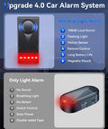 108dB Car Alarm System With Vibration Sensor And Red Light Warning Wireless Remote Anti Theft Device With Magnetic Mount Easy Install For Cars And Trucks Upgraded 4.0 Tech For Real Deal Peace Of Mind, front and side views