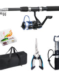 6.9 Foot Telescopic Fishing Rod And Reel Combo With Pliers And Lip Gripper, All In One Starter Kit, Lures And Carry Bag In Blue