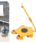 4 Ton Industrial Skate Dolly Five Wheel Heavy Equipment Mover with handle in yellow, shown moving appliances