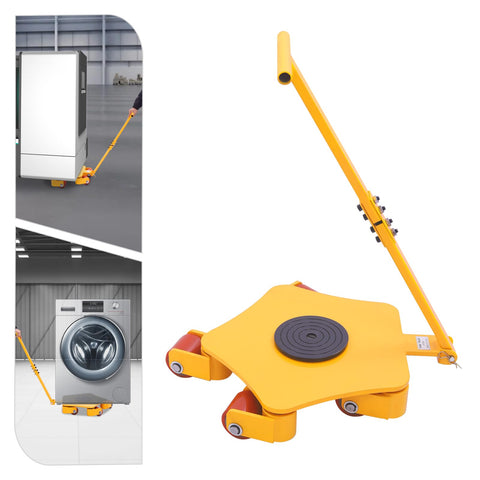 Heavy Duty Machine Mover Dolly Transporting 8800 Pounds On Five Smooth Gliding Casters, shown moving appliances on smooth flooring.