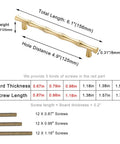 Dimensions and screws of Bamboo Shape Solid Zinc Alloy Cabinet Knobs Set Of 6 In Golden Finish For Drawers