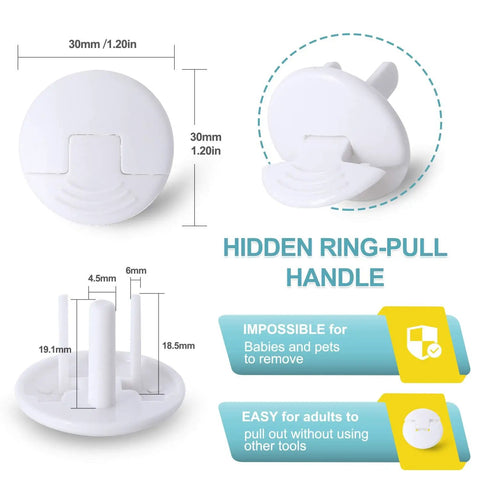 Baby Proofing Outlet Covers 52 Pack White Plug Covers For Electrical Outlets with hidden ring-pull handle, durable plastic