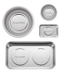 Four Piece Magnetic Tray Set In Stainless Steel With Strong Magnets Includes 3 Inch 6 Inch Square And Shallow Trays For Garage Workshop
