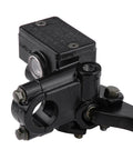 Right Front Hydraulic Brake Master Cylinder for ATV and Motorcycle with adjustable lever, black metal close-up view