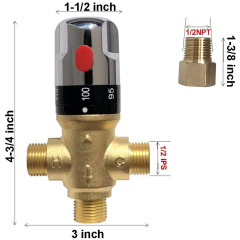 Thermostatic Mixing Valve With One Half NPT Male Connections Water Temperature Controller Valve Solid Brass Body Built Tough