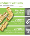 Close-up of 30 Pack PEX A Combo Fittings Set With Elbow Tee And Coupling, made of heavy duty lead-free brass.