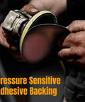 Heavy Duty 8 Inch 80 Grit PSA Sanding Discs 10 Pack With Grippy Backing, showing pressure sensitive adhesive backing for easy use.