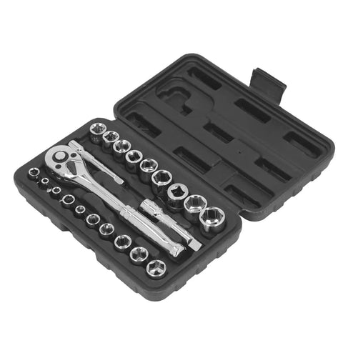 Pro Grade Hex Socket Wrench Set With 72 Tooth Quick Release Reversible Ratchet For Automotive Repair Garage Ready 20 Piece