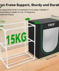 Ultimate 3D Printer Filament Storage Box With 2 Tier Shelves, iron frame support showing dimensions and 15kg weight capacity.