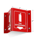 Projecting Fire Extinguisher Sign With Down Arrow, Two Sided Wall Mount Corridor V Sign, Polished Acrylic White On Red, 5 By 6 Inches