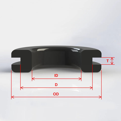 Cross-section view of rubber grommet dimensions showing ID, D, OD, and T from the 200 Piece Rubber Grommet Wiring Kit With Eight Size Assortment