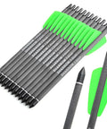 7.5 Inch Carbon Crossbow Bolts with 2 Inch Green Vanes and 100 Grain Removable Tips, 12 pack for outdoor hunting and target practice.