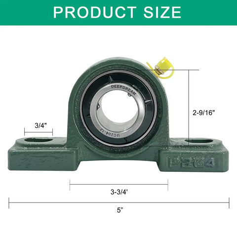 Front view of Self Aligning Pillow Block Bearing Kit Four Pack UCP204-12 With Three Quarter Inch Bore Mounted Chrome Steel Bearings