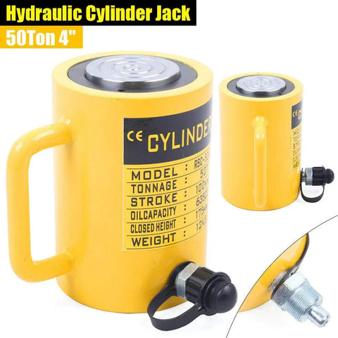 Beefy 50 Ton 4 Inch Stroke Hydraulic Cylinder Jack Ram 10000 PSI Single Acting Lift System With Chromium Plated Piston Heavy Duty Design For Auto Shop And Workshop Lightweight Yet Sturdy 635cc Capacity, yellow