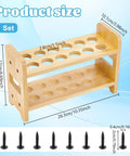 12 Hole Test Tube Rack Made From Bamboo Wood Lab Stand For Chemistry Classrooms And Experiments, dimensions and screws shown