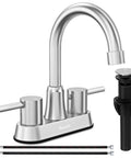Brushed Nickel 4 Inch Centerset Bathroom Faucet With 2 Handles, Lead Free SUS304 Stainless Steel, Copper Pop Up Drain, 1.2 GPM