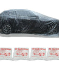 Car covered with 4-Pack Universal Car Cover Rain Dust Protection With Elastic Hem Lightweight Clear Plastic Covers