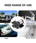 12V Diaphragm Water Pump With Self Priming Sprayer uses in RVs, faucets, yachts, showers; 4 Chamber DC Electric Pump
