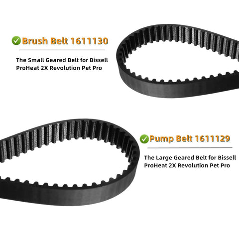 Replacement Belt Set For Bissell ProHeat 2X Revolution Pet Carpet Cleaner 1548 1551 1551W 1550 Series Pack Of 4 Belts, Compatible With 1606419 1606418 1606428 For Easy Budget Friendly Home Cleaning Upgrades showing brush belt 1611130 and pump belt 1611129