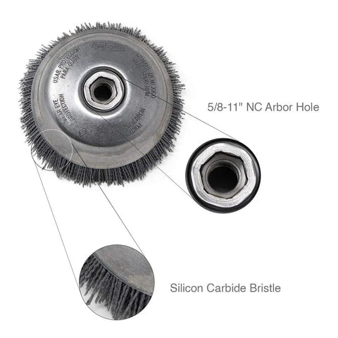 Abrasive Cup Brush Silicon Carbide For High Speed Sanding 6 Inch Diameter 6000 Max RPM Quick Change ATB Uni Lok System One Quarter Inch Shank Durable Backing For CNC Machines Automatic Equipment And Robotic Cells