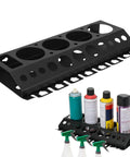 Wall Mounted Spray Bottle Holder Garage Organizer with four spray can slots, twelve holes, and seven hooks for auto detailing.