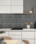 3D Matte Green Peel And Stick Tiles Pack Of Ten Eleven Point Eight Inch Square PVC Backsplash Tiles For Kitchen And Bathroom Easy To Install Lightweight And Flexible Eco Friendly Safe For Kids And Pets Ideal For Renters And Dope Wall Decor in modern kitchen setting