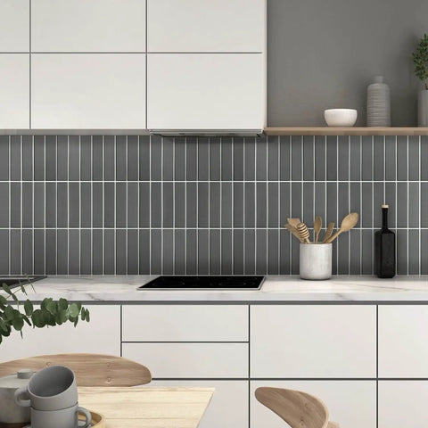 3D Matte Green Peel And Stick Tiles Pack Of Ten Eleven Point Eight Inch Square PVC Backsplash Tiles For Kitchen And Bathroom Easy To Install Lightweight And Flexible Eco Friendly Safe For Kids And Pets Ideal For Renters And Dope Wall Decor in modern kitchen setting
