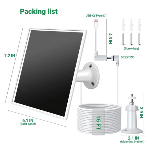 All Day Power Solar Panel Charger For Ring Stick Up Cam Plus Pro And Spotlight Cam Battery 6W Solar Charger with USB C