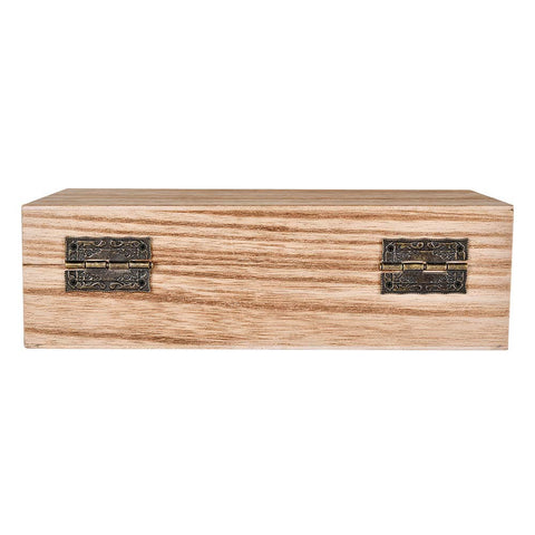 Front view of wooden box with 40 Piece Bronze Engraved Hinge Kit For Antique Boxes And Jewelry Boxes Vintage Style Zinc Alloy Hinges