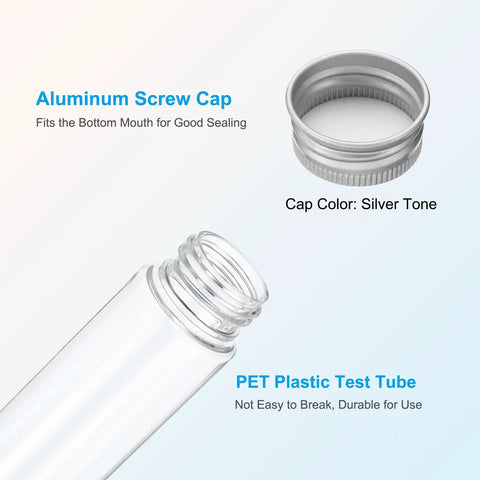 110ml Clear Flat Bottom Test Tubes With Silver Caps Pack Of 60 Plastic PET Storage Containers for beads, candy, bath salts, science