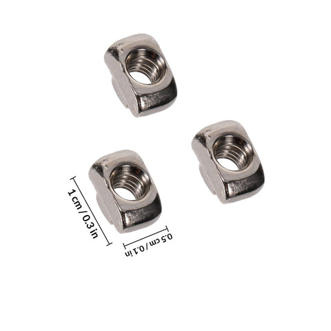 180Pcs Heavy Lifter Hammer Head T Slot Nuts For Aluminum Profiles Sure Grip Fasteners Built Tough For CNC Routers 3D Printers And Robotics close up of three carbon steel nuts