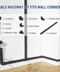Cord Cover Raceway Kit 15.7 Inch Cable Concealer And Wire Hider For TV Wall Mounts, parts labeled against wall corner setup