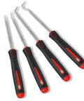 4-Piece Mechanic Pick Set With Soft Grip Handles for O Rings, Oil Seals, Gaskets, Electronics, and Auto Repair, on white background
