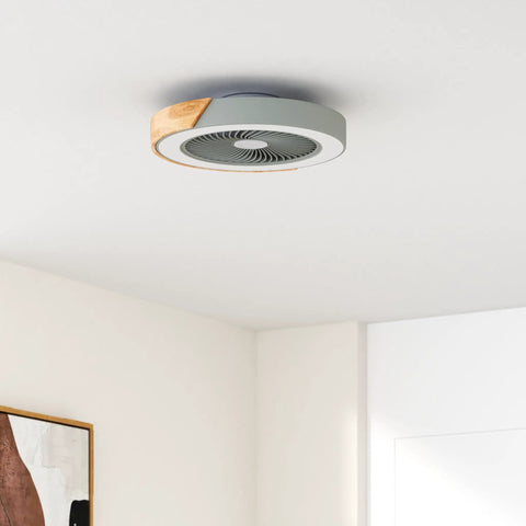 20 Inch Modern Wood Ceiling Fan With Light And Remote Low Profile Bladeless Ceiling Fan For Bedroom Or Living Room