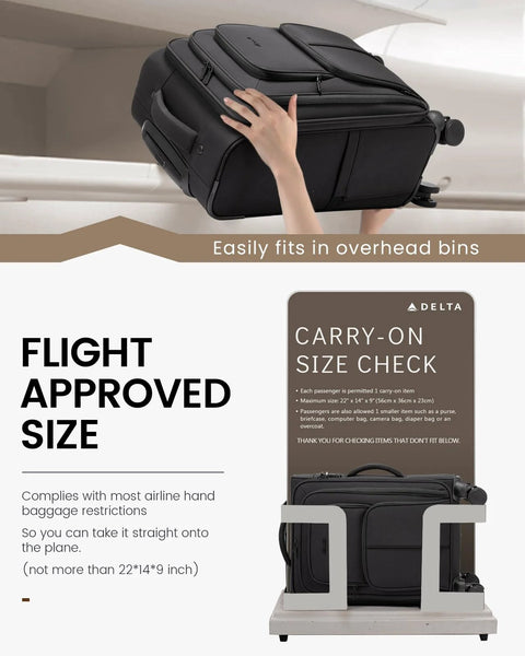 Airline Approved 22x14x9 Carry On Luggage With Spinner Wheels LOVEVOOK fitting in overhead bin and passing size check.